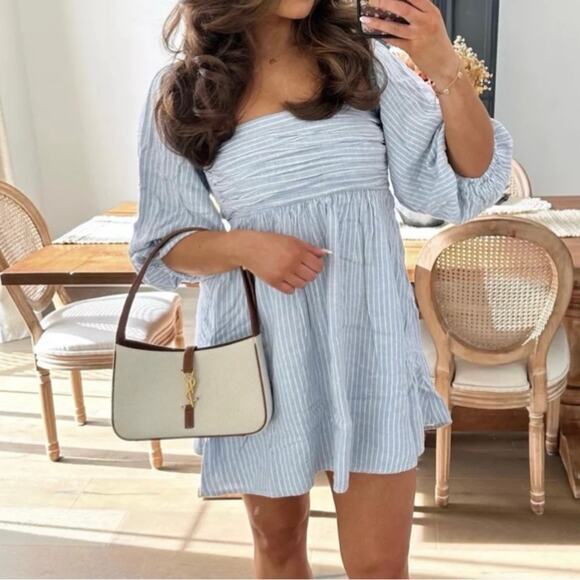 Abercrombie & Fitch Dresses & Skirts - Abercrombie & Fitch Emerson Mini Dress Size Medium Tall Blue Striped Linen Short